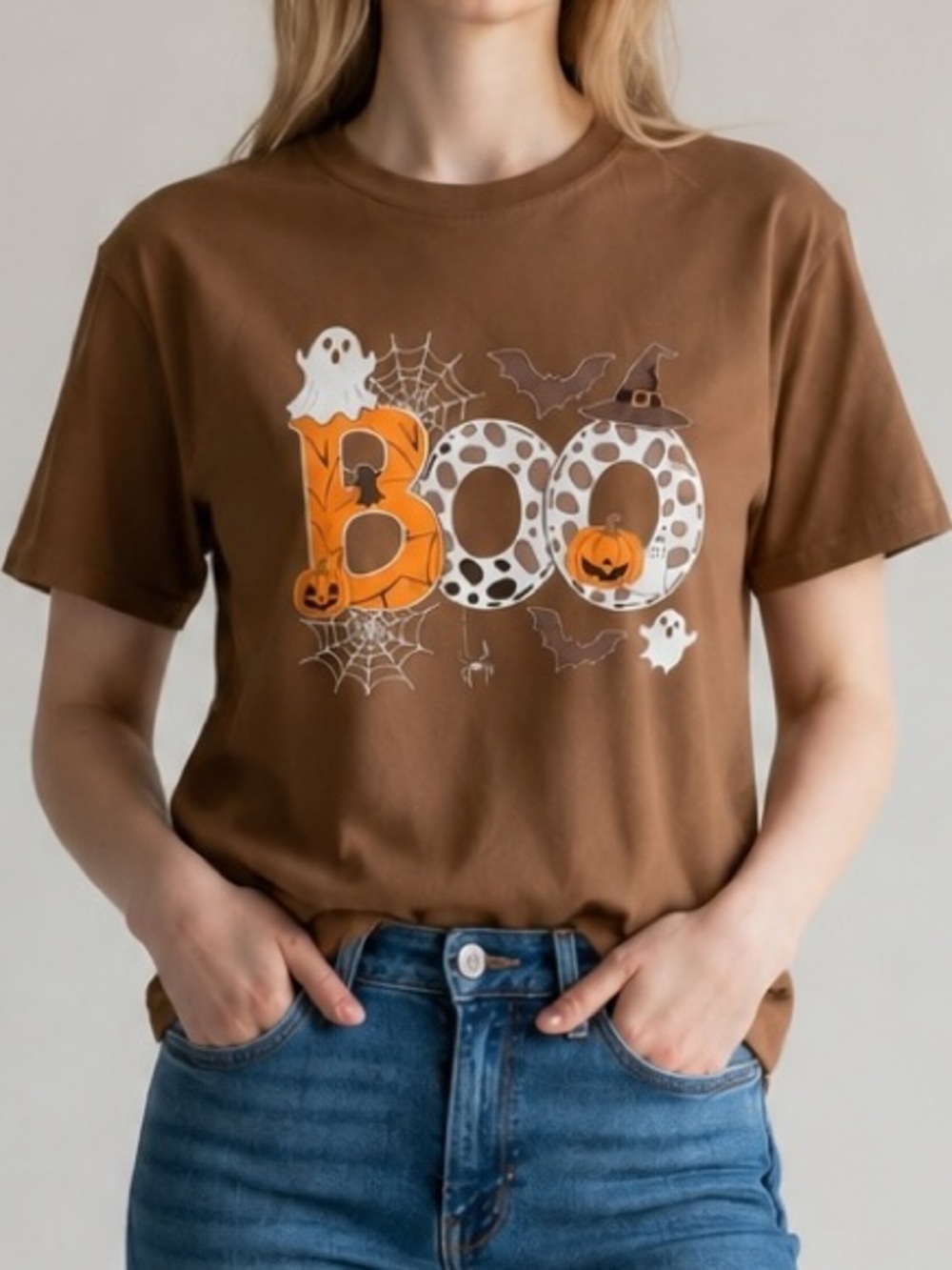 Halloween "BOO" Graphic Tee in Brown